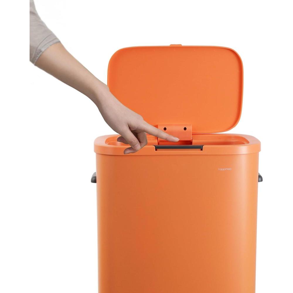 imagehappimess HPM1017E Tammi Kitchen 145Gallon Slim Metal Push Button Trash Can for Home Kitchen Laundry Room Office Bedroom Bathroom Pistachio GelatoCarrot Cake