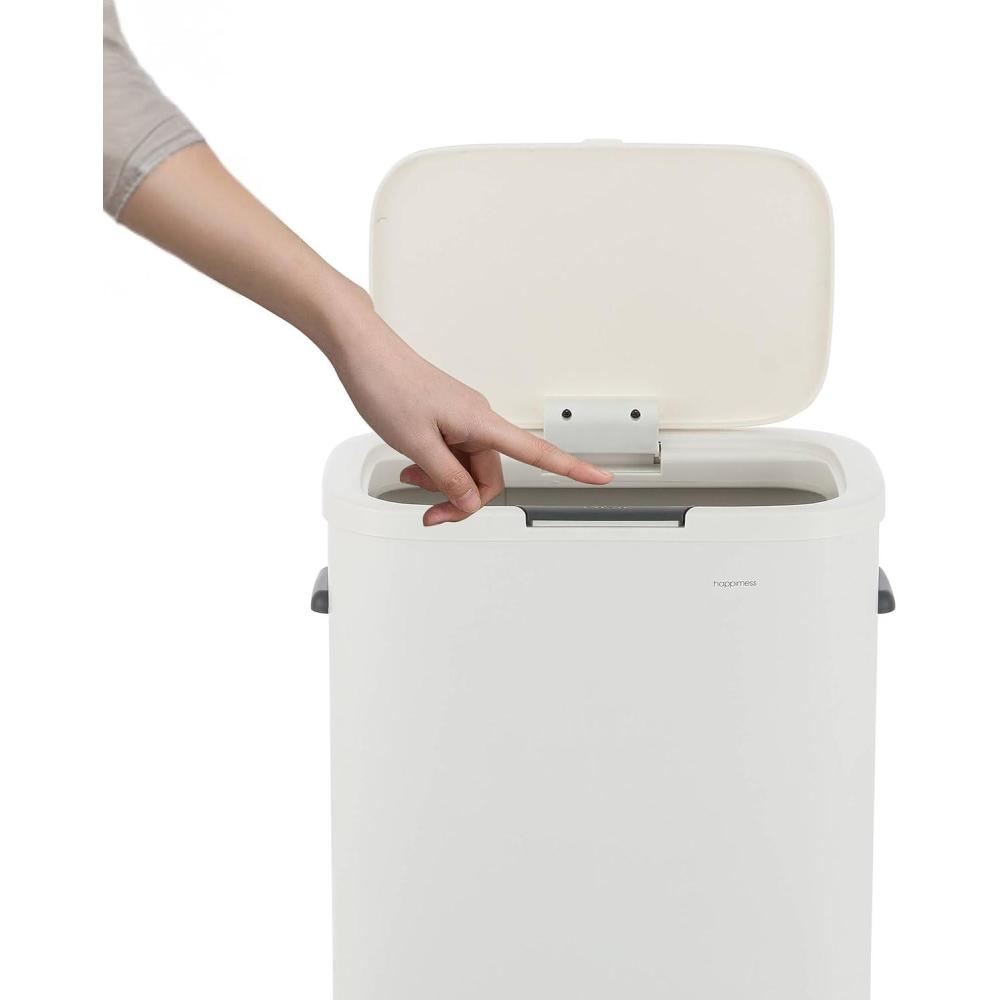 imagehappimess HPM1017E Tammi Kitchen 145Gallon Slim Metal Push Button Trash Can for Home Kitchen Laundry Room Office Bedroom Bathroom Pistachio GelatoCotton White