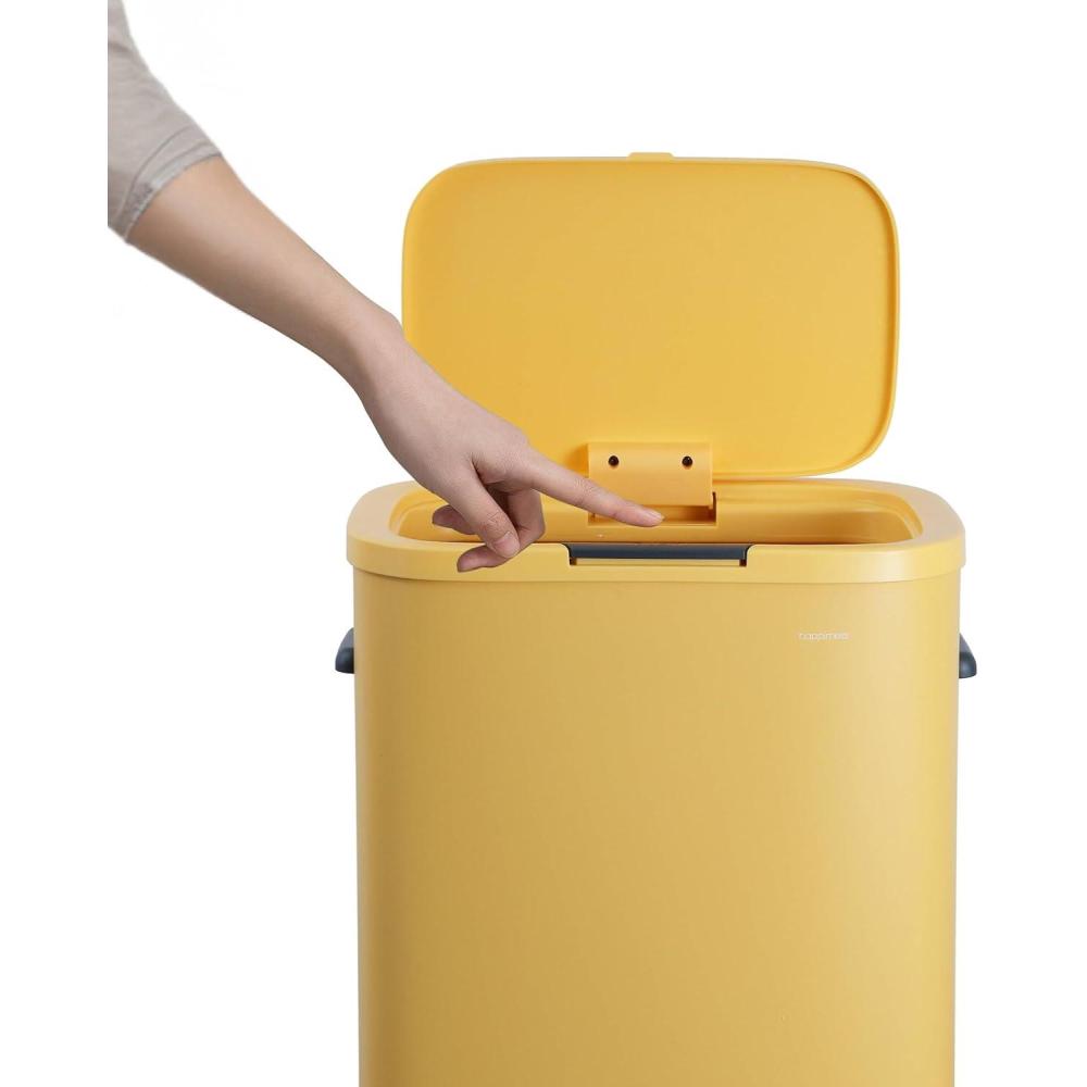 imagehappimess HPM1017E Tammi Kitchen 145Gallon Slim Metal Push Button Trash Can for Home Kitchen Laundry Room Office Bedroom Bathroom Pistachio GelatoDaffodil Yellow