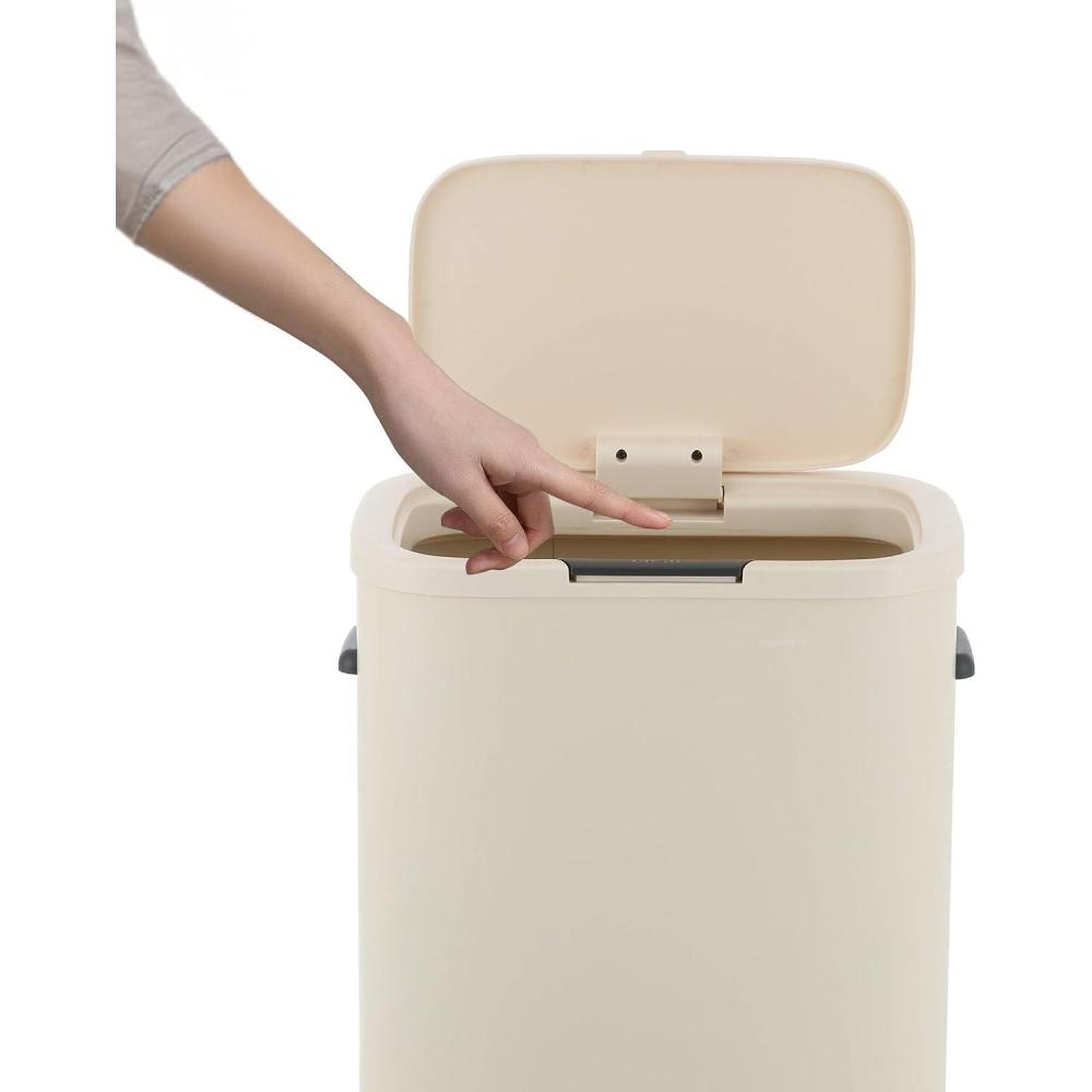 imagehappimess HPM1017E Tammi Kitchen 145Gallon Slim Metal Push Button Trash Can for Home Kitchen Laundry Room Office Bedroom Bathroom Pistachio GelatoLimestone Beige