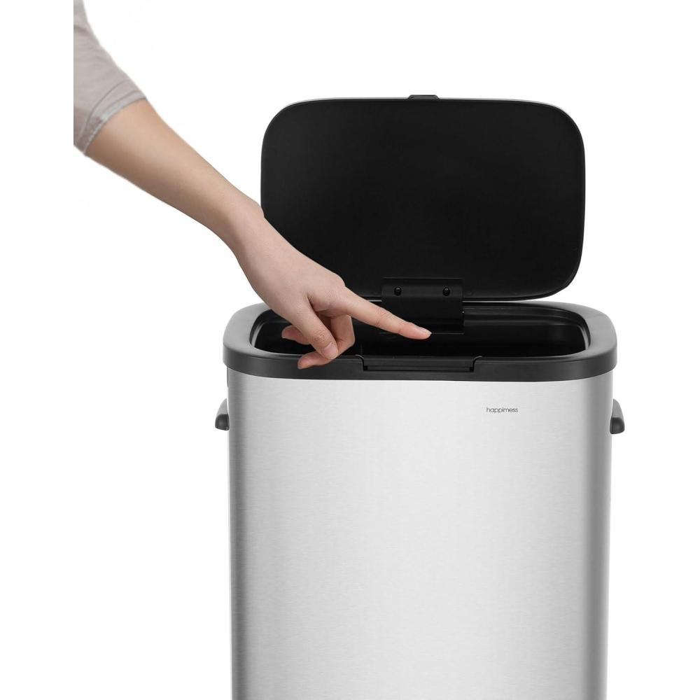 imagehappimess HPM1017E Tammi Kitchen 145Gallon Slim Metal Push Button Trash Can for Home Kitchen Laundry Room Office Bedroom Bathroom Pistachio GelatoPlatinum Silver