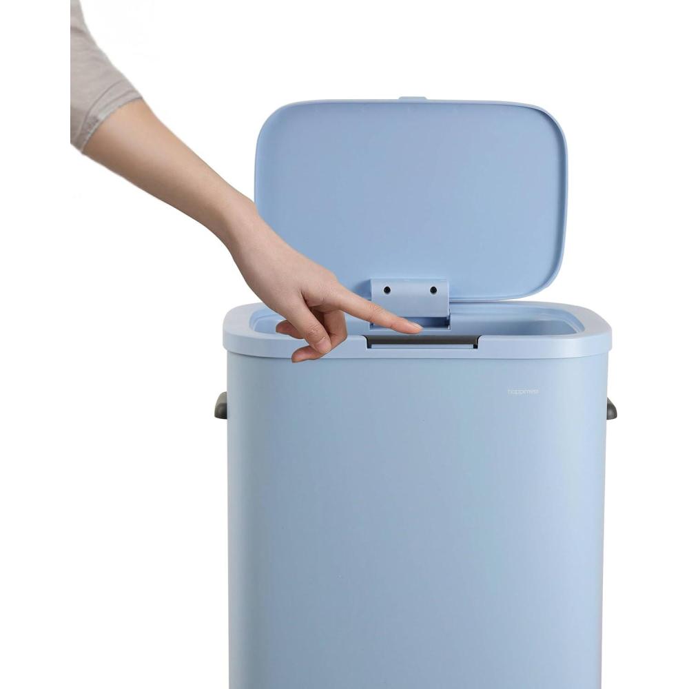 imagehappimess HPM1017E Tammi Kitchen 145Gallon Slim Metal Push Button Trash Can for Home Kitchen Laundry Room Office Bedroom Bathroom Pistachio GelatoTide Pool Blue