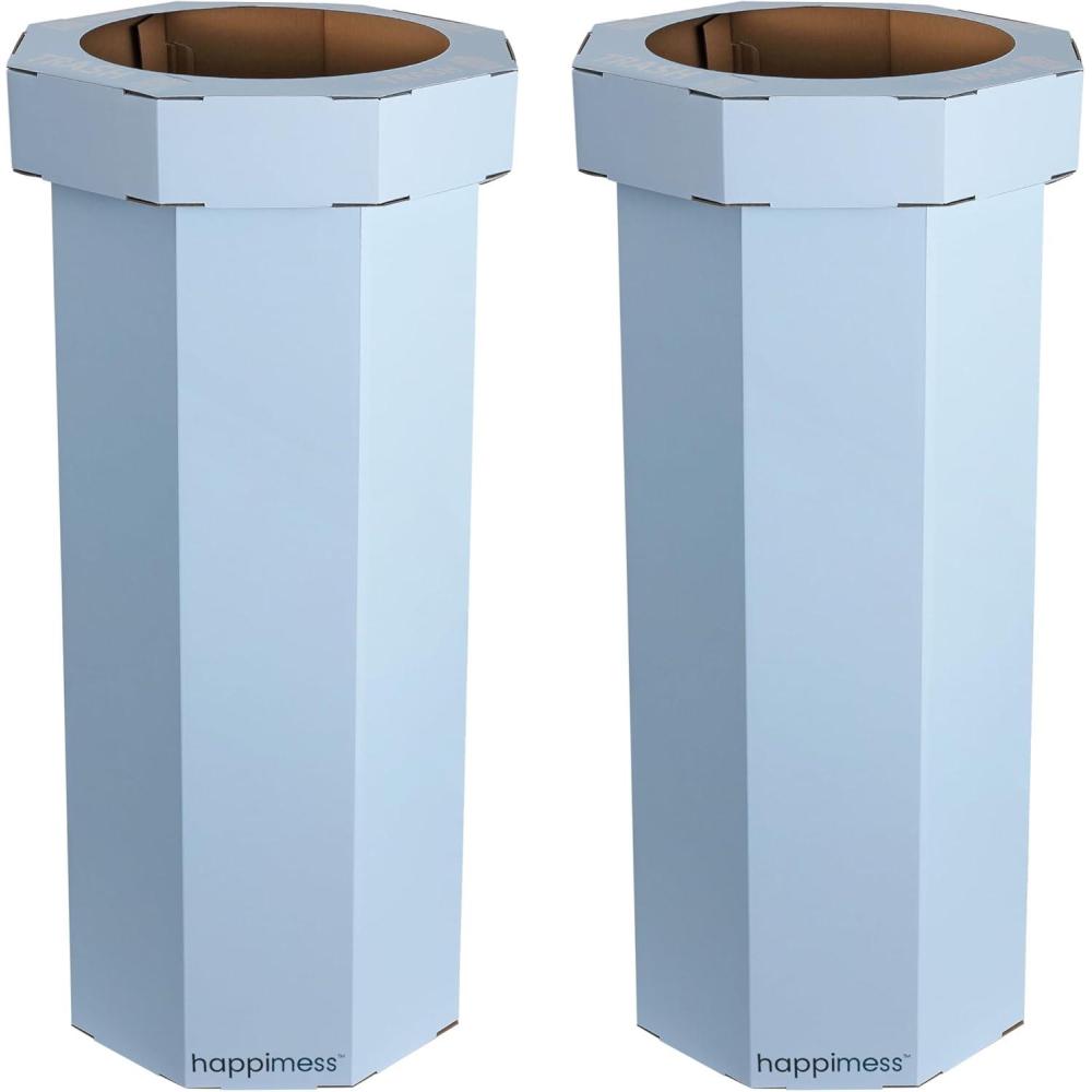 imagehappimess HPM1300FSET2 Fleur 25Gallon Traditional Classic Disposable Corrugated Cardboard Event Trash Can and Recycling Bin for Home Kitchen Laundry Room Bathroom Limestone Beige Set of 2Tide Pool Blue