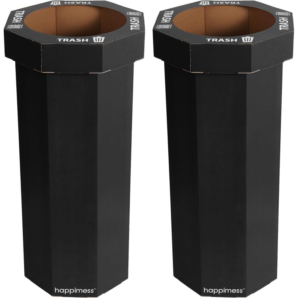 imagehappimess HPM1300FSET2 Fleur 25Gallon Traditional Classic Disposable Corrugated Cardboard Event Trash Can and Recycling Bin for Home Kitchen Laundry Room Bathroom Limestone Beige Set of 2Charcoal Black
