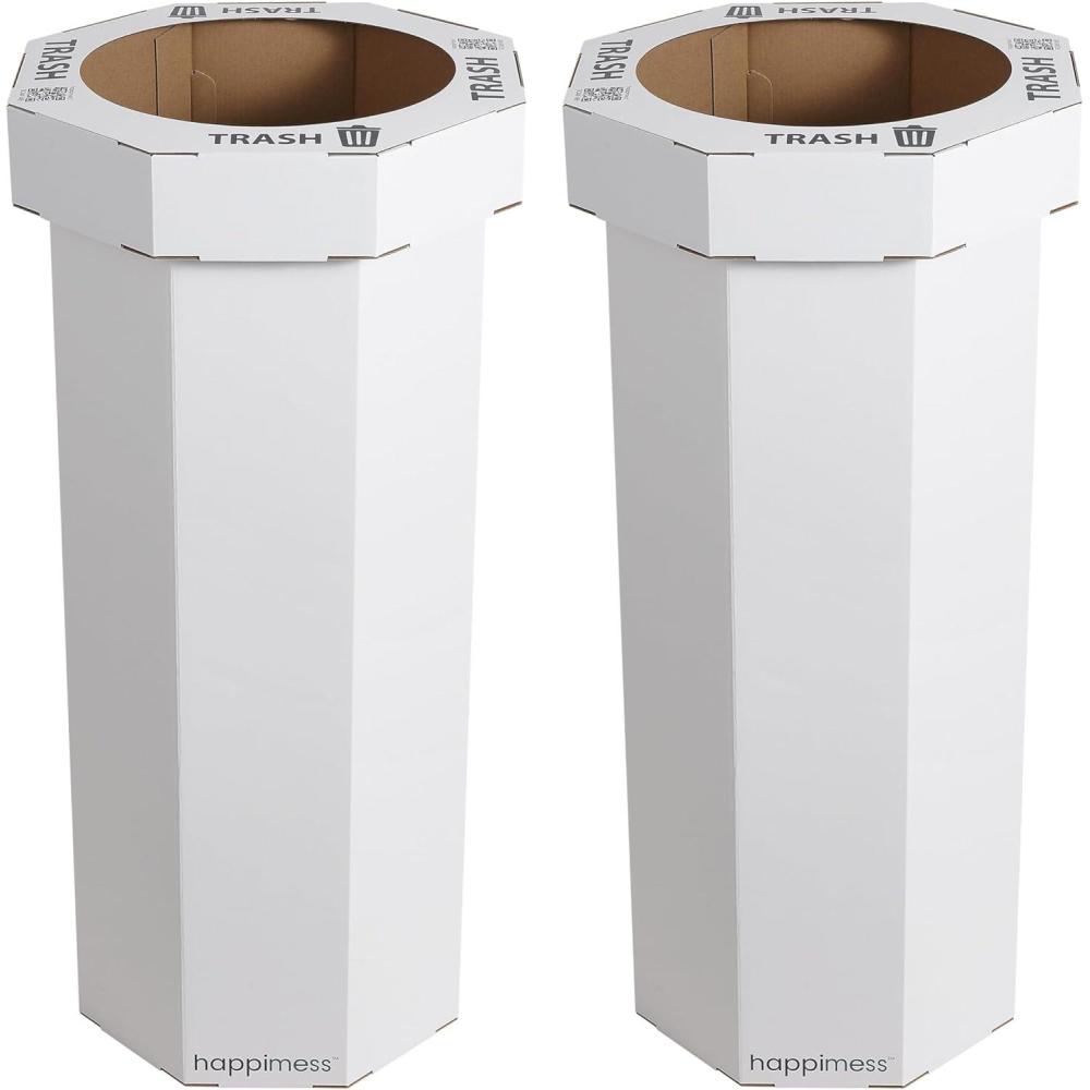 imagehappimess HPM1300FSET2 Fleur 25Gallon Traditional Classic Disposable Corrugated Cardboard Event Trash Can and Recycling Bin for Home Kitchen Laundry Room Bathroom Limestone Beige Set of 2Cotton White