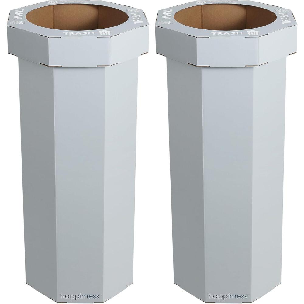 imagehappimess HPM1300FSET2 Fleur 25Gallon Traditional Classic Disposable Corrugated Cardboard Event Trash Can and Recycling Bin for Home Kitchen Laundry Room Bathroom Limestone Beige Set of 2Fog Gray