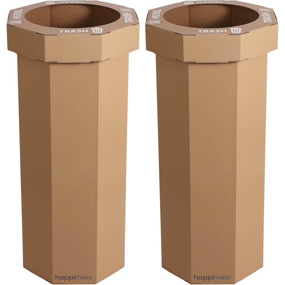 imagehappimess HPM1300FSET2 Fleur 25Gallon Traditional Classic Disposable Corrugated Cardboard Event Trash Can and Recycling Bin for Home Kitchen Laundry Room Bathroom Limestone Beige Set of 2Brown