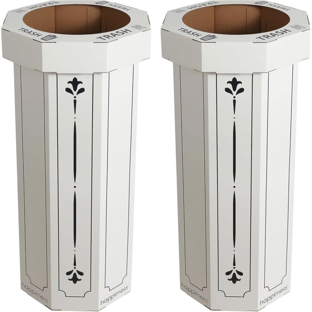 imagehappimess HPM1300FSET2 Fleur 25Gallon Traditional Classic Disposable Corrugated Cardboard Event Trash Can and Recycling Bin for Home Kitchen Laundry Room Bathroom Limestone Beige Set of 2Bridal Ivory