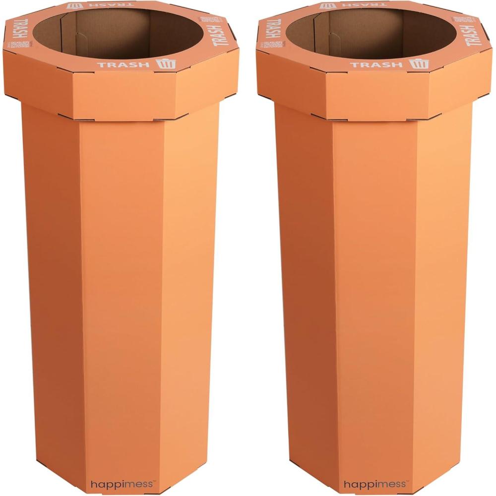 imagehappimess HPM1300FSET2 Fleur 25Gallon Traditional Classic Disposable Corrugated Cardboard Event Trash Can and Recycling Bin for Home Kitchen Laundry Room Bathroom Limestone Beige Set of 2Carrot Cake