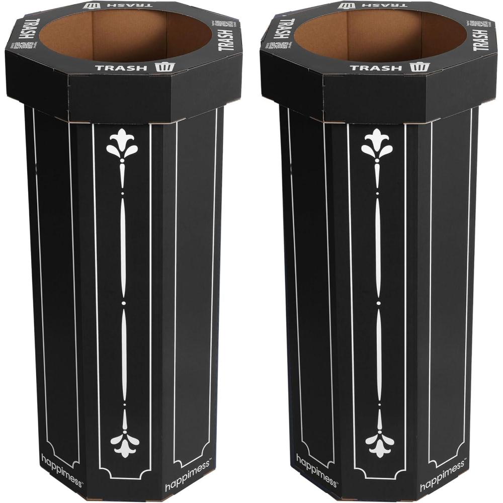 imagehappimess HPM1300FSET2 Fleur 25Gallon Traditional Classic Disposable Corrugated Cardboard Event Trash Can and Recycling Bin for Home Kitchen Laundry Room Bathroom Limestone Beige Set of 2Bridal Black
