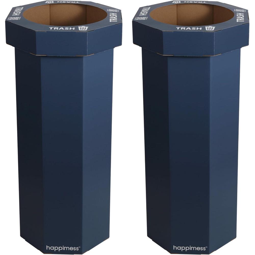 imagehappimess HPM1300FSET2 Fleur 25Gallon Traditional Classic Disposable Corrugated Cardboard Event Trash Can and Recycling Bin for Home Kitchen Laundry Room Bathroom Limestone Beige Set of 2Denim Blue