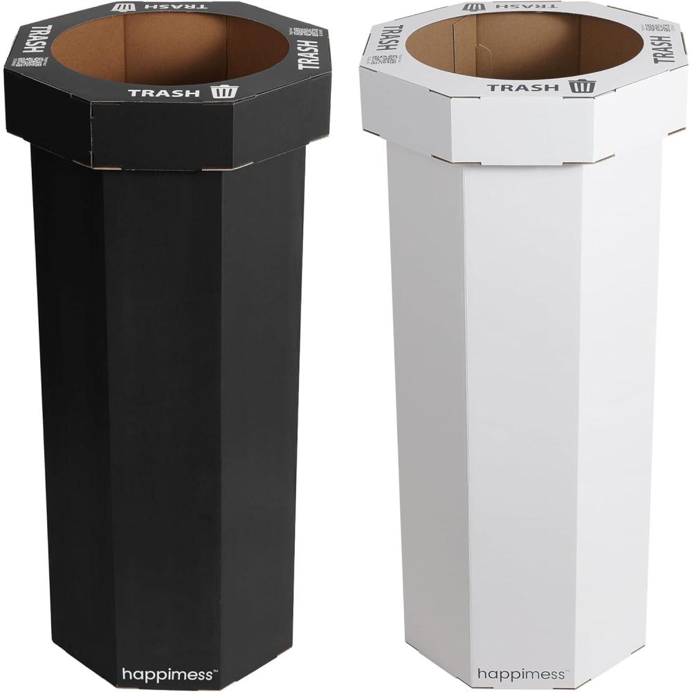 imagehappimess HPM1300FSET2 Fleur 25Gallon Traditional Classic Disposable Corrugated Cardboard Event Trash Can and Recycling Bin for Home Kitchen Laundry Room Bathroom Limestone Beige Set of 2Charcoal BlackCotton White