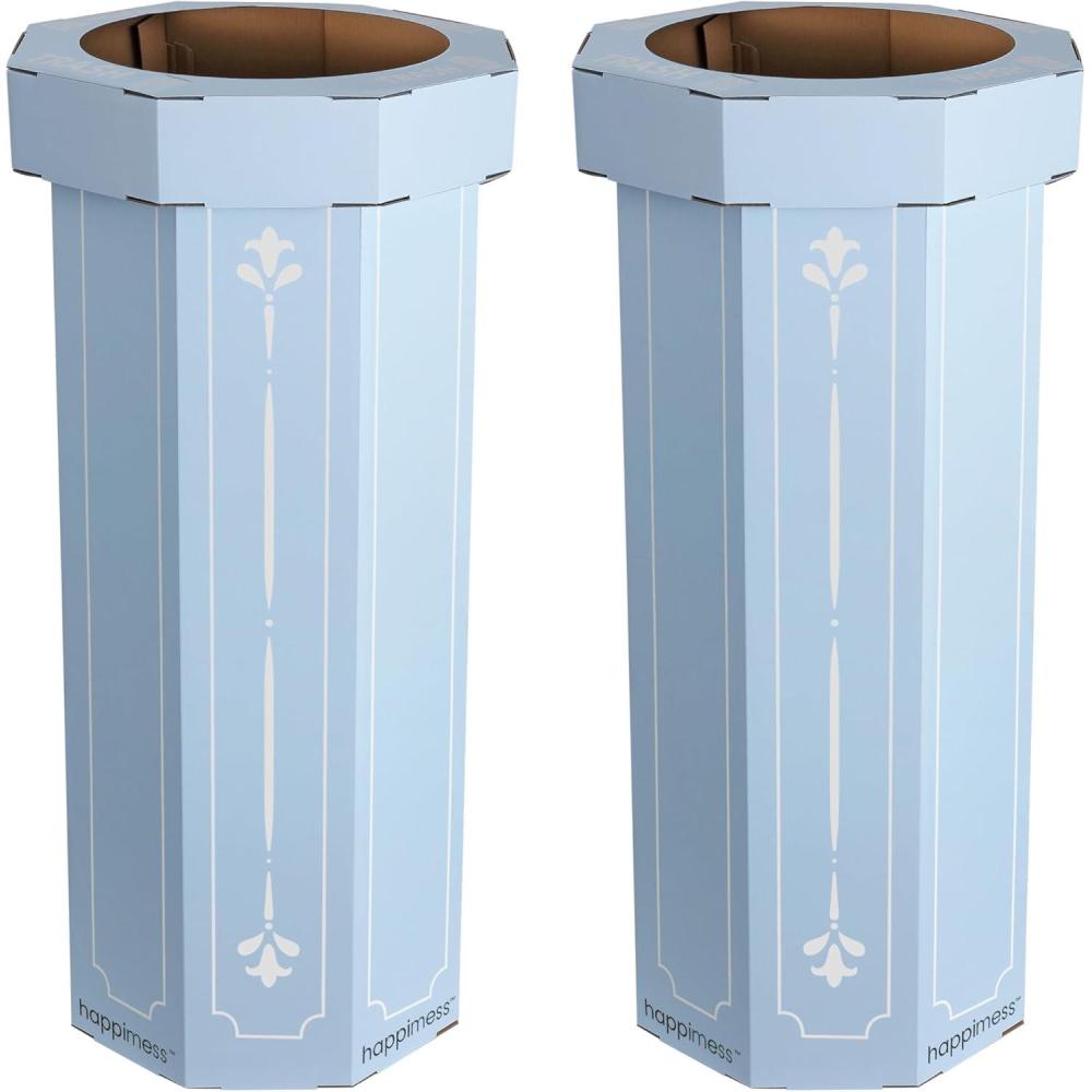 imagehappimess HPM1300FSET2 Fleur 25Gallon Traditional Classic Disposable Corrugated Cardboard Event Trash Can and Recycling Bin for Home Kitchen Laundry Room Bathroom Limestone Beige Set of 2Bridal Blue