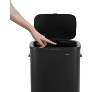 happimess HPM1017E Tammi Kitchen 14.5-Gallon Slim Metal Push Button Trash Can for Home, Kitchen, Laundry Room, Office, Bedroom, Bathroom, Pistachio Gelato(Charcoal Black)