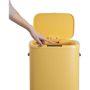 happimess HPM1017E Tammi Kitchen 14.5-Gallon Slim Metal Push Button Trash Can for Home, Kitchen, Laundry Room, Office, Bedroom, Bathroom, Pistachio Gelato(Daffodil Yellow)