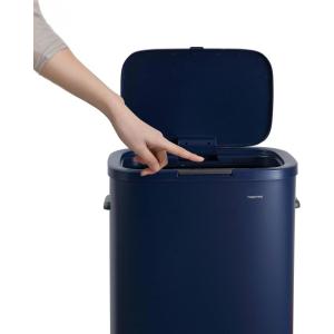 happimess HPM1017E Tammi Kitchen 14.5-Gallon Slim Metal Push Button Trash Can for Home, Kitchen, Laundry Room, Office, Bedroom, Bathroom, Pistachio Gelato(Denim Blue)