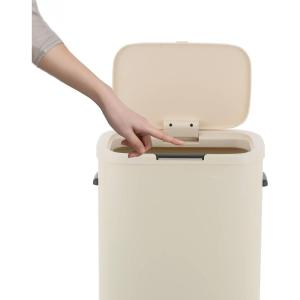 happimess HPM1017E Tammi Kitchen 14.5-Gallon Slim Metal Push Button Trash Can for Home, Kitchen, Laundry Room, Office, Bedroom, Bathroom, Pistachio Gelato(Limestone Beige)