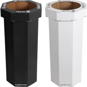 happimess HPM1300F-SET2 Fleur 25-Gallon Traditional Classic Disposable Corrugated Cardboard Event Trash Can and Recycling Bin for Home, Kitchen, Laundry Room, Bathroom, Limestone Beige (Set of 2)(Charcoal Black/Cotton White)