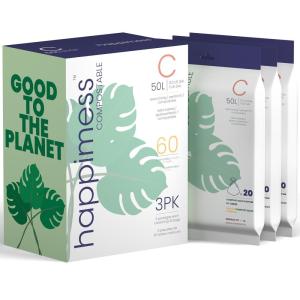 happimess HPM3000C-GREEN 13.2-Gallon (50L) Drawstring Compostable Trash Can Liner for Business Home Kitchen Commercial and Industrial, Green (60-Count, 3-Packs of 20 Liners)