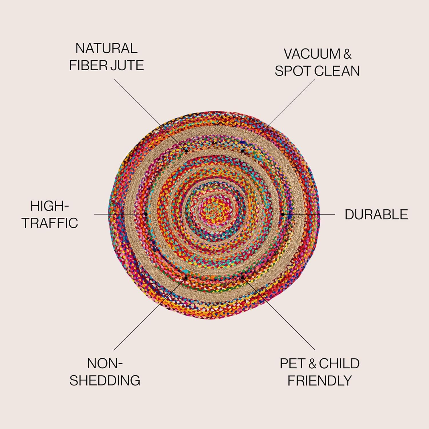 imageJONATHAN Y Braided Rag Jute MultiNatural 5 Round Indoor Area Rug Isla Boho Natural Fibers Geometric EasyCleaning for Living Room Bedroom Kitchen Pet Friendly NonShedding RNF105A5R3 Round