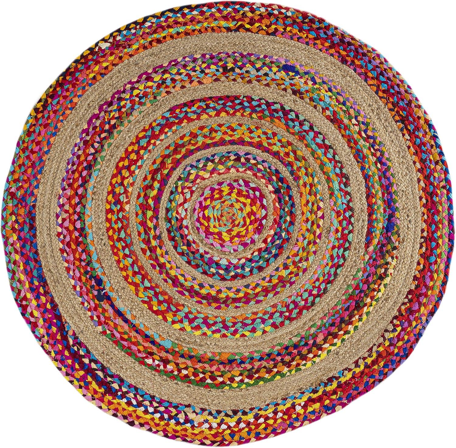 imageJONATHAN Y Braided Rag Jute MultiNatural 5 Round Indoor Area Rug Isla Boho Natural Fibers Geometric EasyCleaning for Living Room Bedroom Kitchen Pet Friendly NonShedding RNF105A5R8 Round