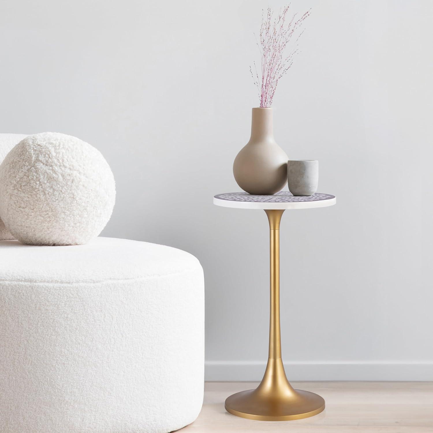 imageJONATHAN Y END1007D Nysha 25quot Modern Bohemian MetalResin Inlay Top Pedestal Drink Table and Decorative End Table for Living Room Bedroom Office Bathroom GrayWhitePurpleWhiteGold