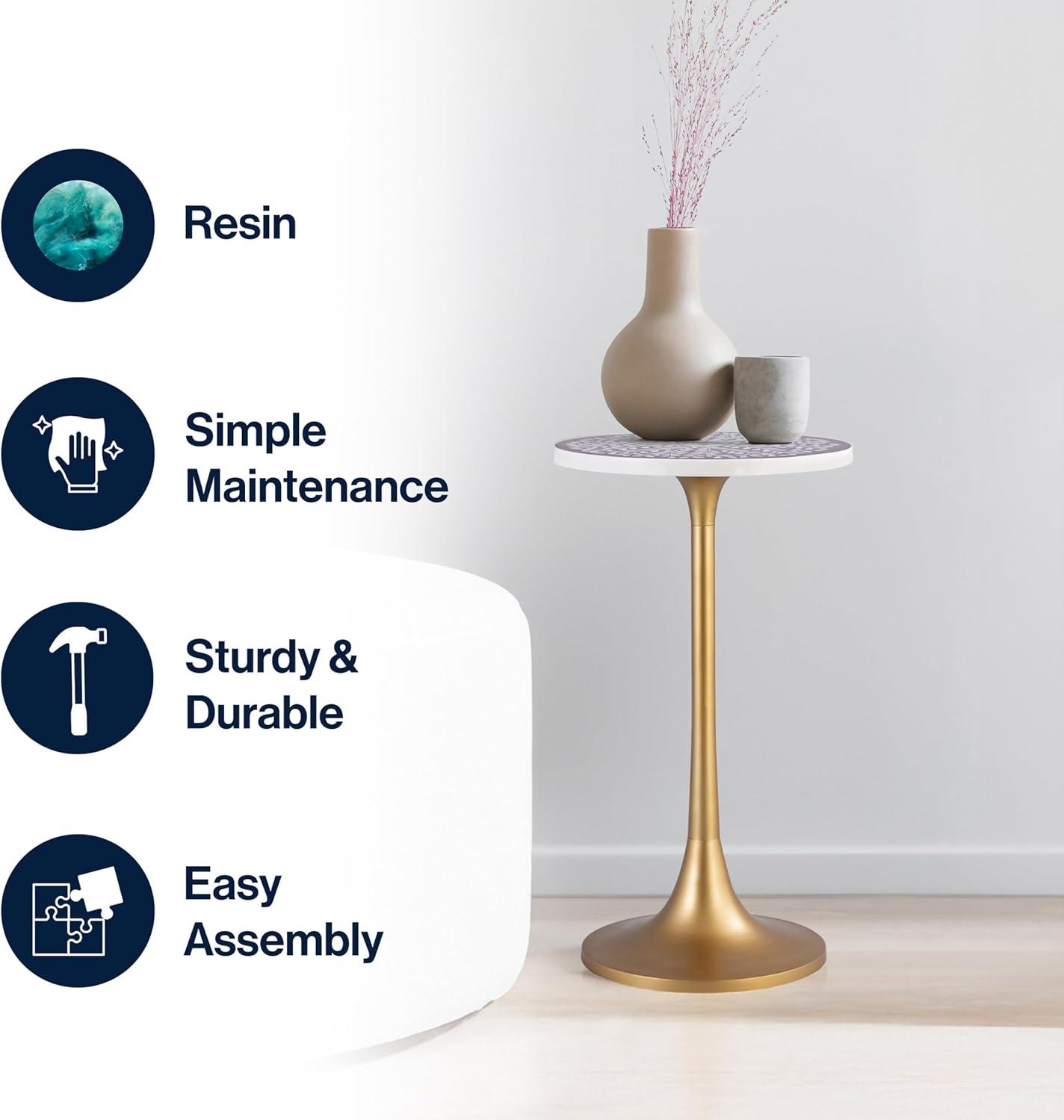 imageJONATHAN Y END1007D Nysha 25quot Modern Bohemian MetalResin Inlay Top Pedestal Drink Table and Decorative End Table for Living Room Bedroom Office Bathroom GrayWhitePurpleWhiteGold