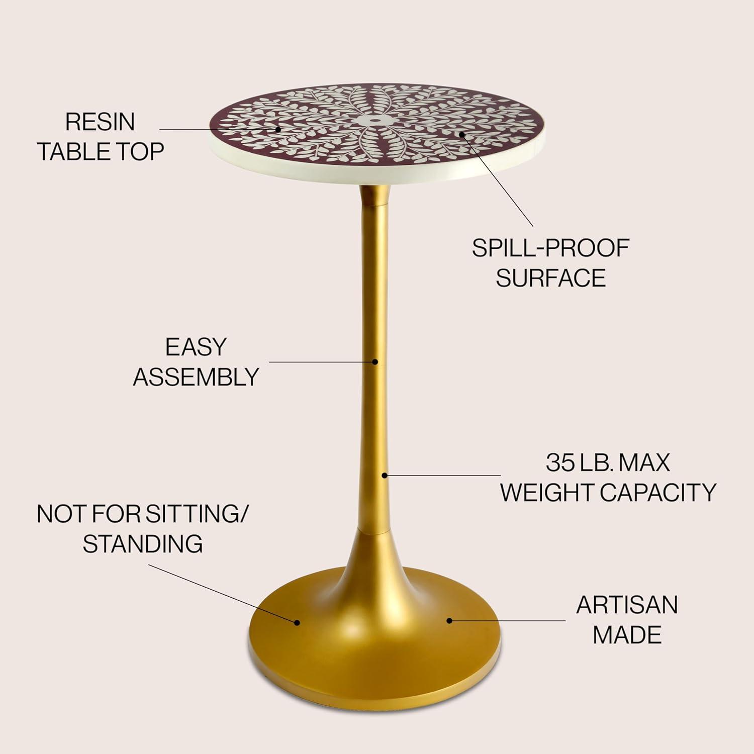 imageJONATHAN Y END1007D Nysha 25quot Modern Bohemian MetalResin Inlay Top Pedestal Drink Table and Decorative End Table for Living Room Bedroom Office Bathroom GrayWhitePurpleWhiteGold