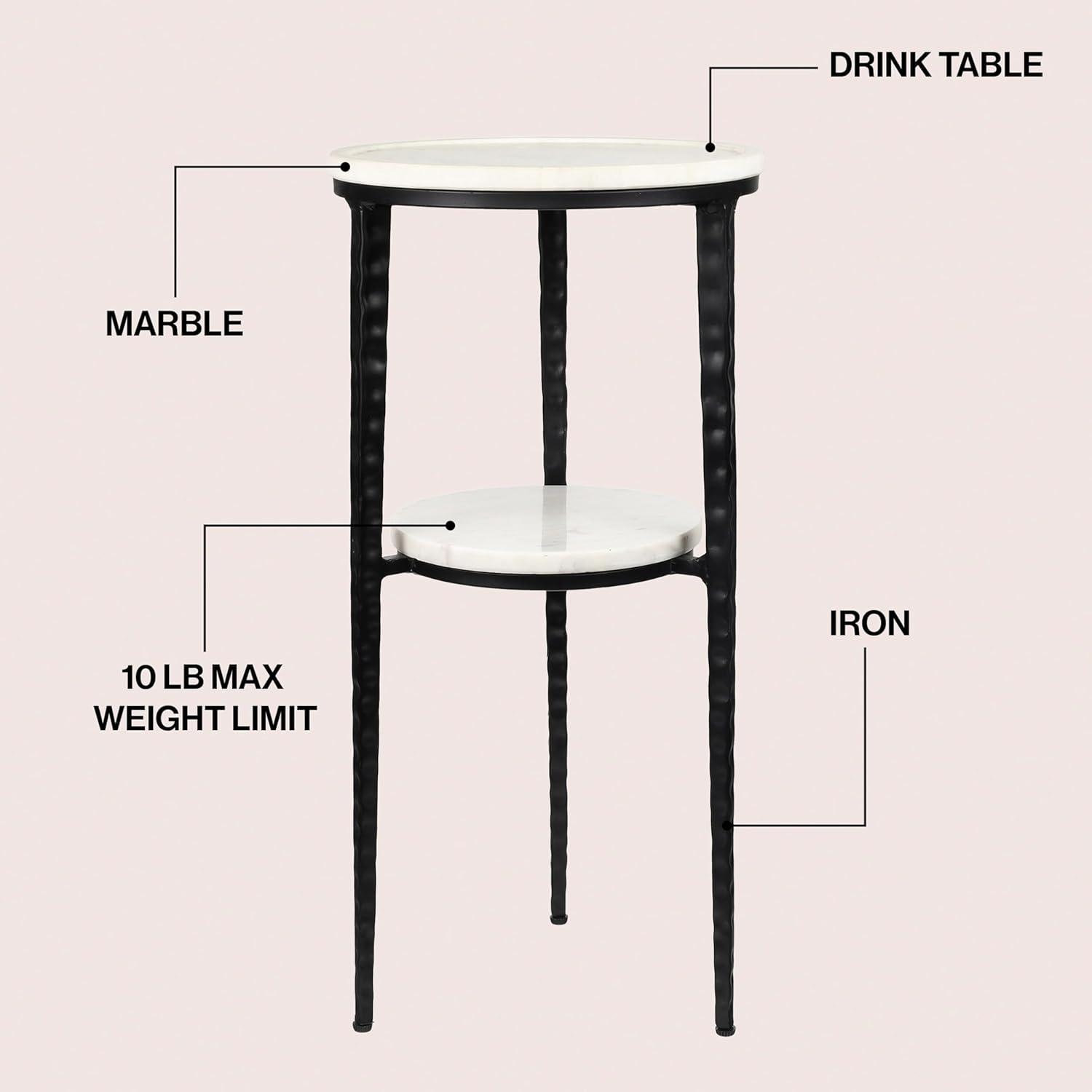 imageJONATHAN Y END3004A Seraphina 2475quot Industrial 2Tier Metal Frame Drink Table and Decorative End Table with White Marble Round Top for Living Room Bedroom Office Bathroom BlackWhiteBlackWhite