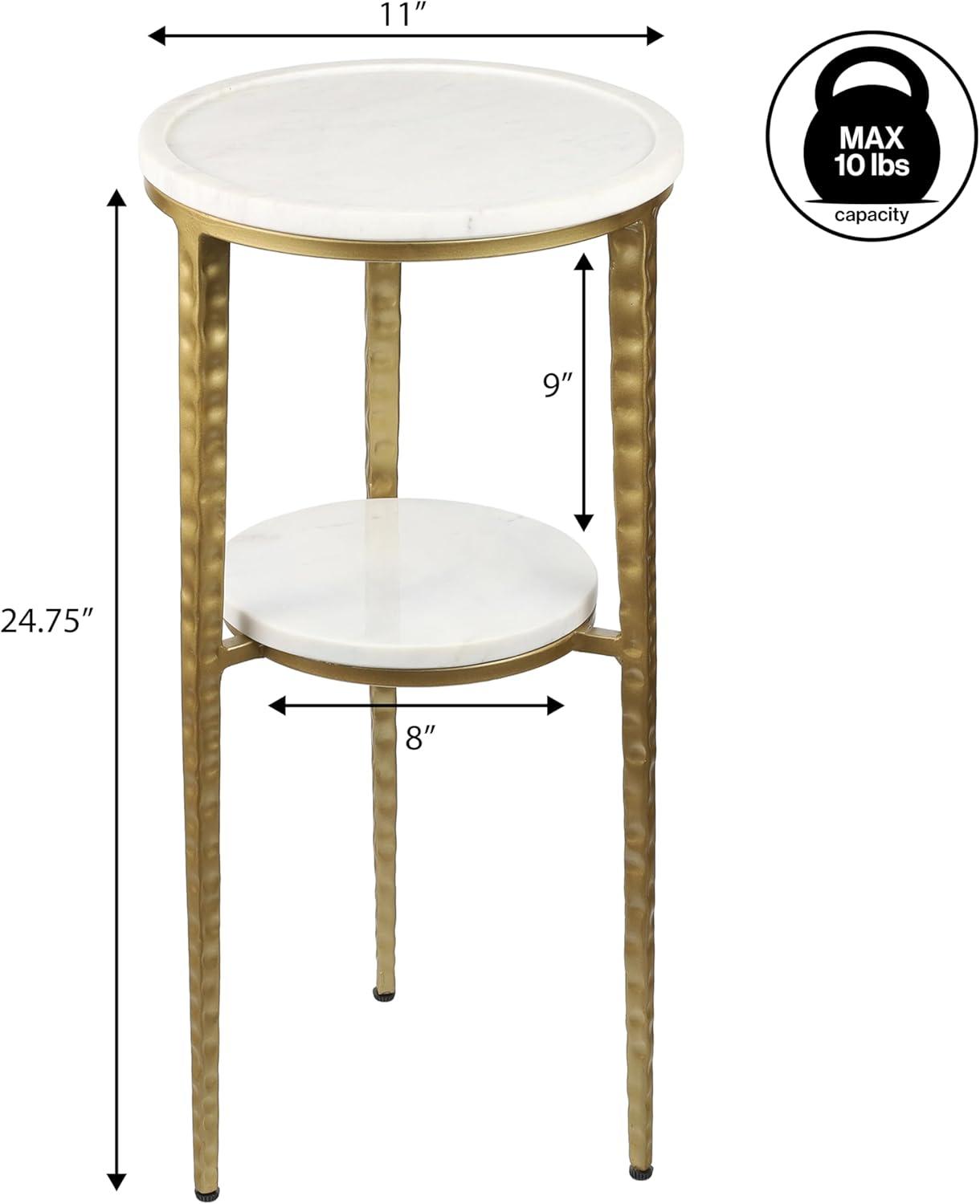 imageJONATHAN Y END3004A Seraphina 2475quot Industrial 2Tier Metal Frame Drink Table and Decorative End Table with White Marble Round Top for Living Room Bedroom Office Bathroom BlackWhiteGoldWhite