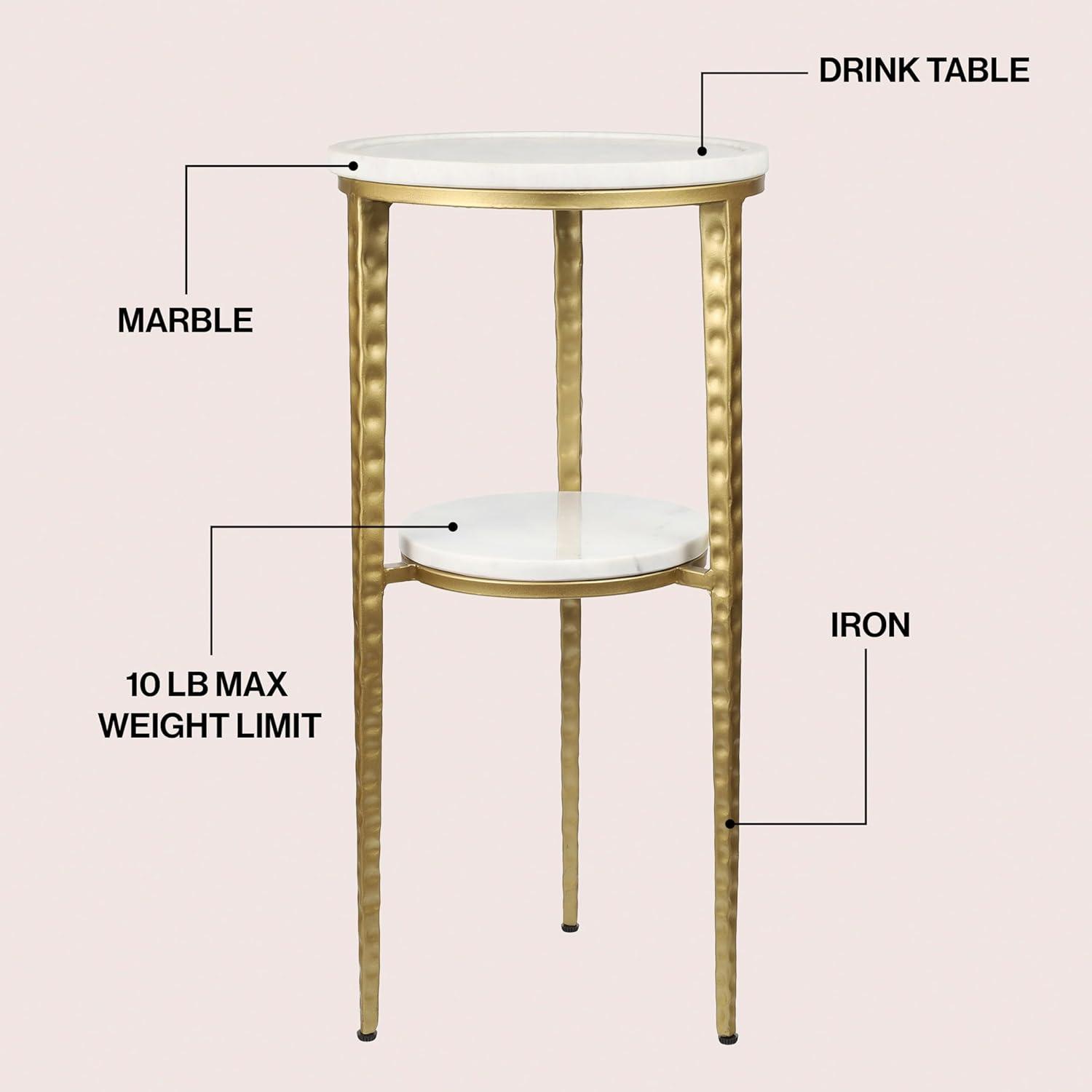 imageJONATHAN Y END3004A Seraphina 2475quot Industrial 2Tier Metal Frame Drink Table and Decorative End Table with White Marble Round Top for Living Room Bedroom Office Bathroom BlackWhiteGoldWhite