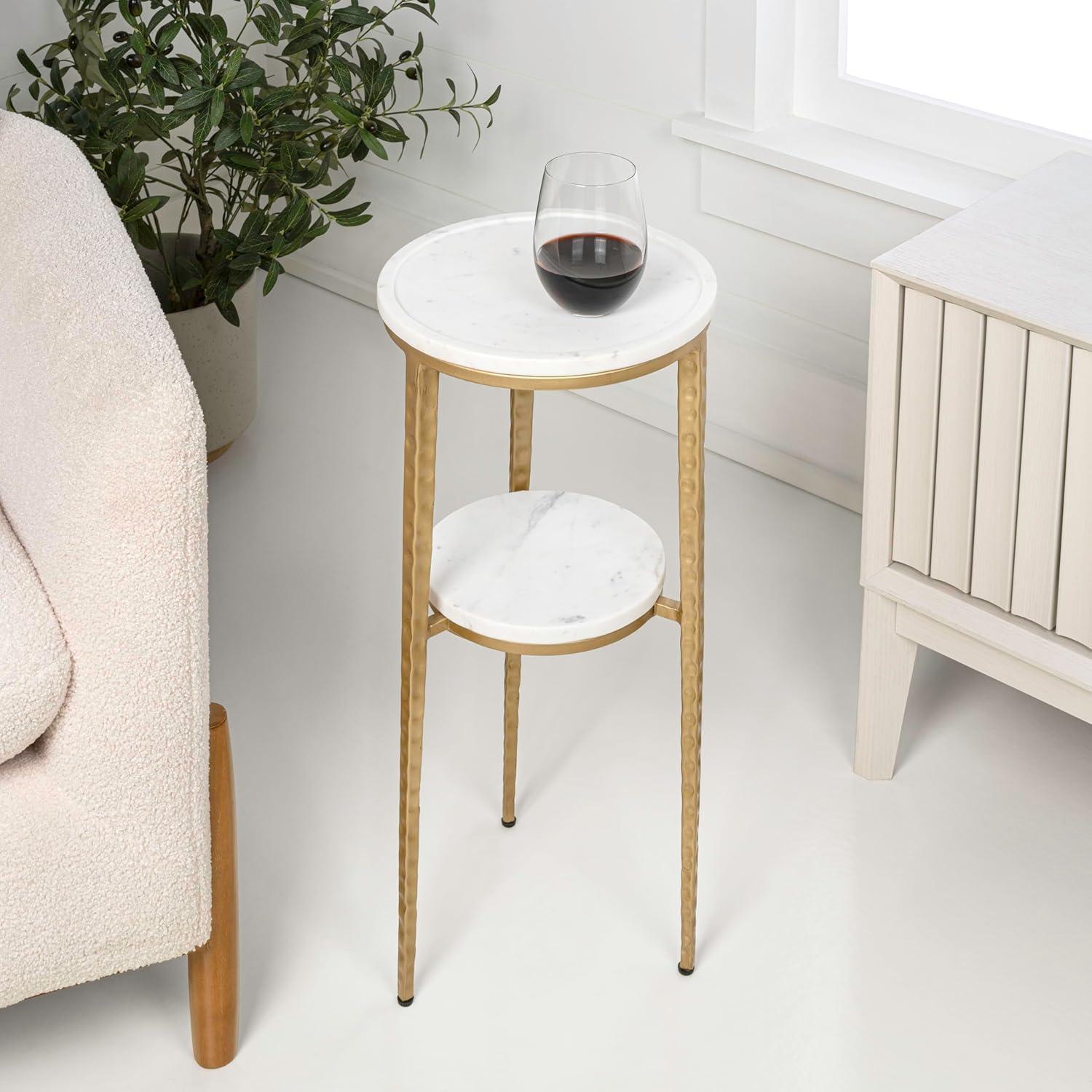 imageJONATHAN Y END3004A Seraphina 2475quot Industrial 2Tier Metal Frame Drink Table and Decorative End Table with White Marble Round Top for Living Room Bedroom Office Bathroom BlackWhiteGoldWhite