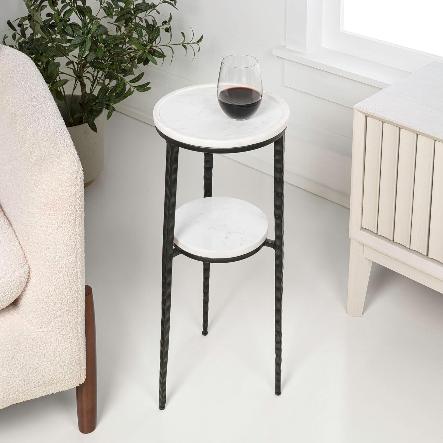 imageJONATHAN Y END3004A Seraphina 2475quot Industrial 2Tier Metal Frame Drink Table and Decorative End Table with White Marble Round Top for Living Room Bedroom Office Bathroom BlackWhiteBlackWhite