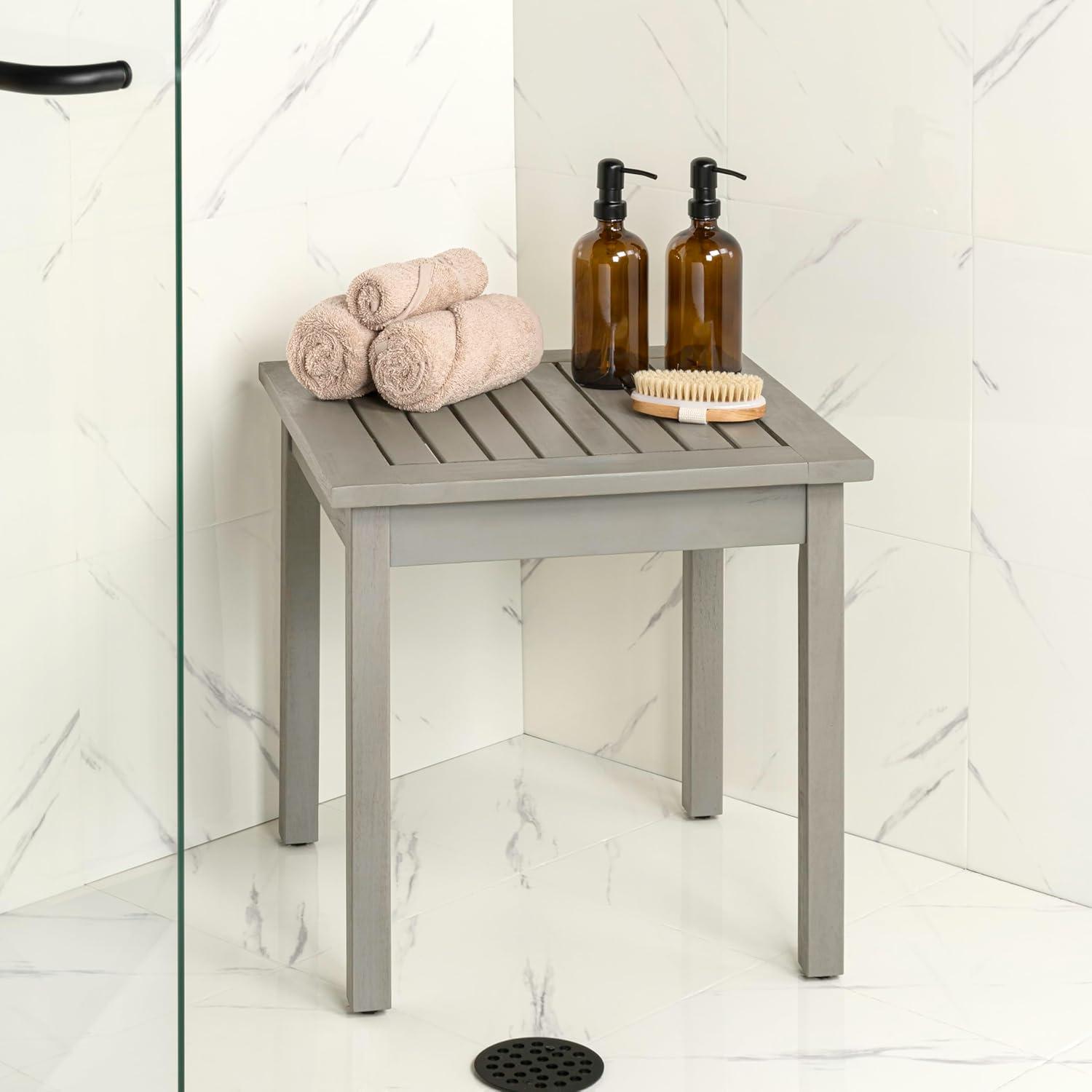 imageJONATHAN Y END6000N Archer 189quot Modern Classic Square Slatted Solid Acacia Wood IndoorOutdoor Adirondack Side Table for Patio Garden Bathroom Living Room Nautical BlueGrey