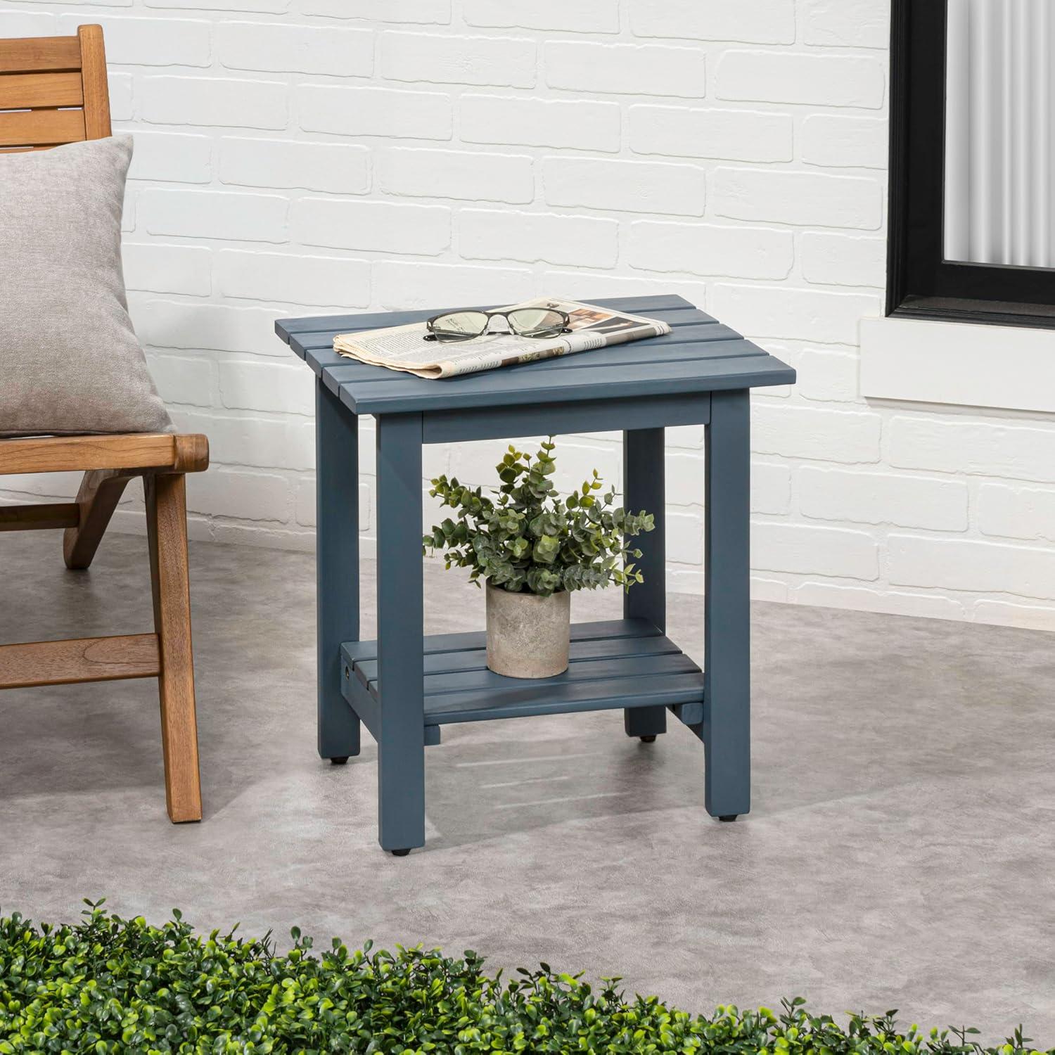 imageJONATHAN Y END6001B Kellie 161quot Cottage Classic Slatted Solid Acacia Wood IndoorOutdoor Side Table with Shelf for Patio Garden Bathroom Living Room BlackNautical Blue