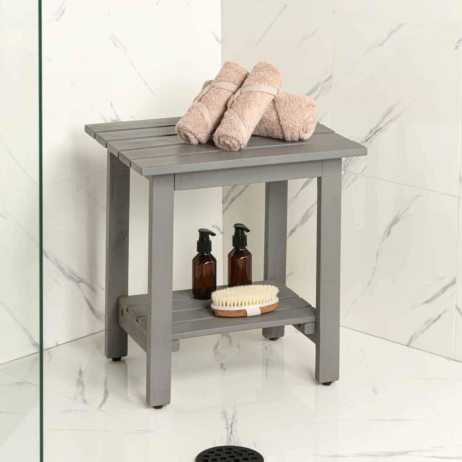 imageJONATHAN Y END6001B Kellie 161quot Cottage Classic Slatted Solid Acacia Wood IndoorOutdoor Side Table with Shelf for Patio Garden Bathroom Living Room BlackGrey