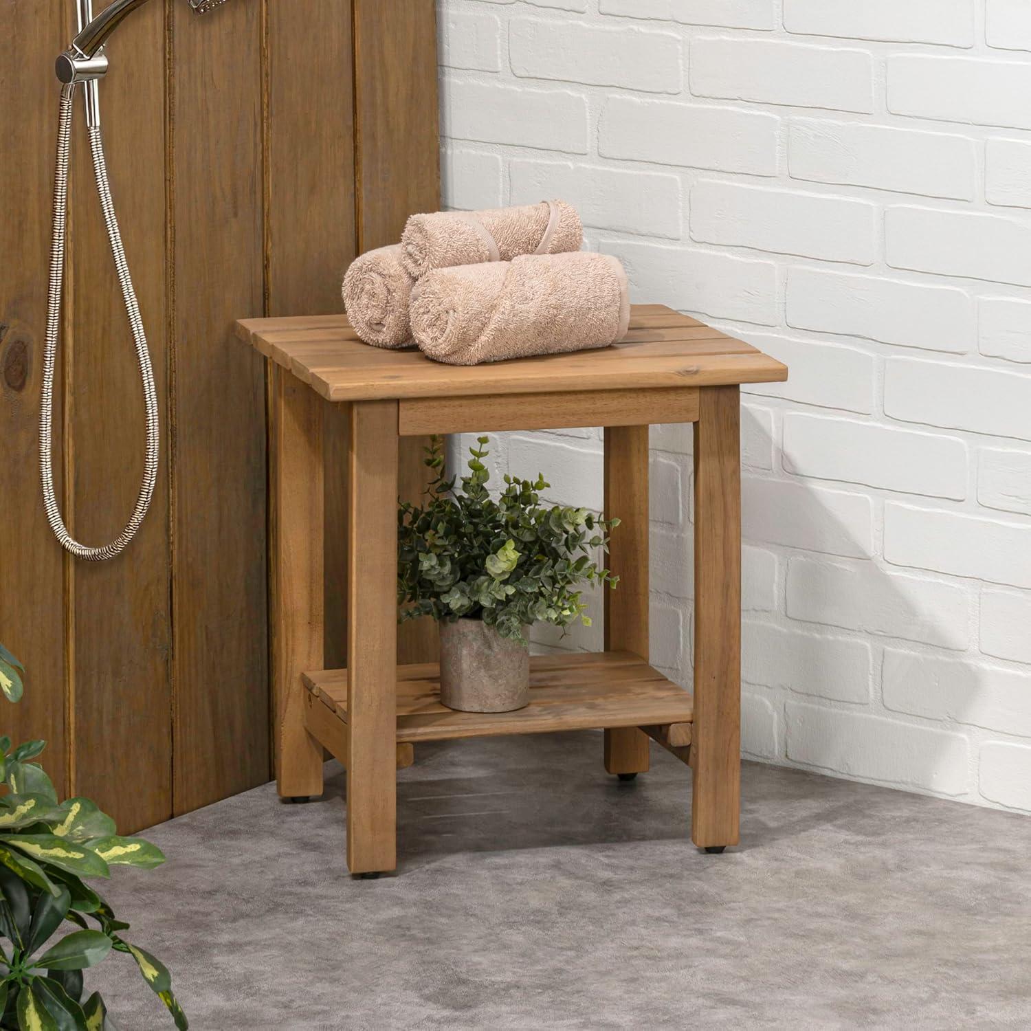 imageJONATHAN Y END6001B Kellie 161quot Cottage Classic Slatted Solid Acacia Wood IndoorOutdoor Side Table with Shelf for Patio Garden Bathroom Living Room BlackLight Teak