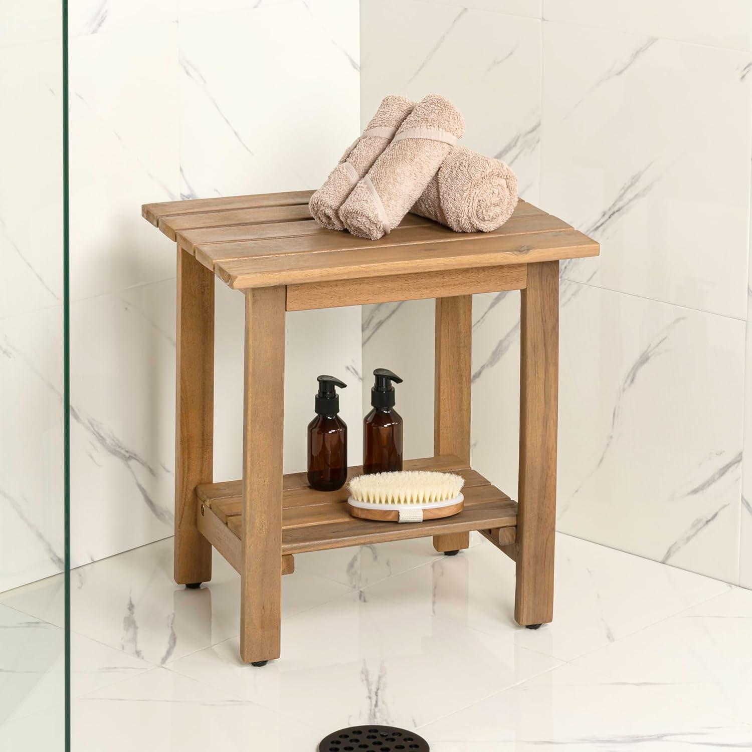 imageJONATHAN Y END6001B Kellie 161quot Cottage Classic Slatted Solid Acacia Wood IndoorOutdoor Side Table with Shelf for Patio Garden Bathroom Living Room BlackLight Teak