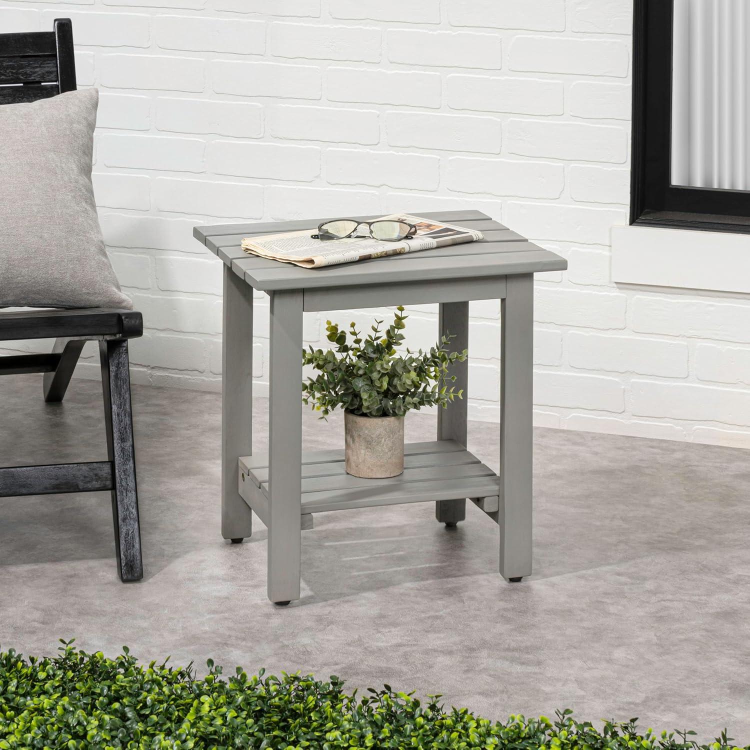 imageJONATHAN Y END6001B Kellie 161quot Cottage Classic Slatted Solid Acacia Wood IndoorOutdoor Side Table with Shelf for Patio Garden Bathroom Living Room BlackGrey