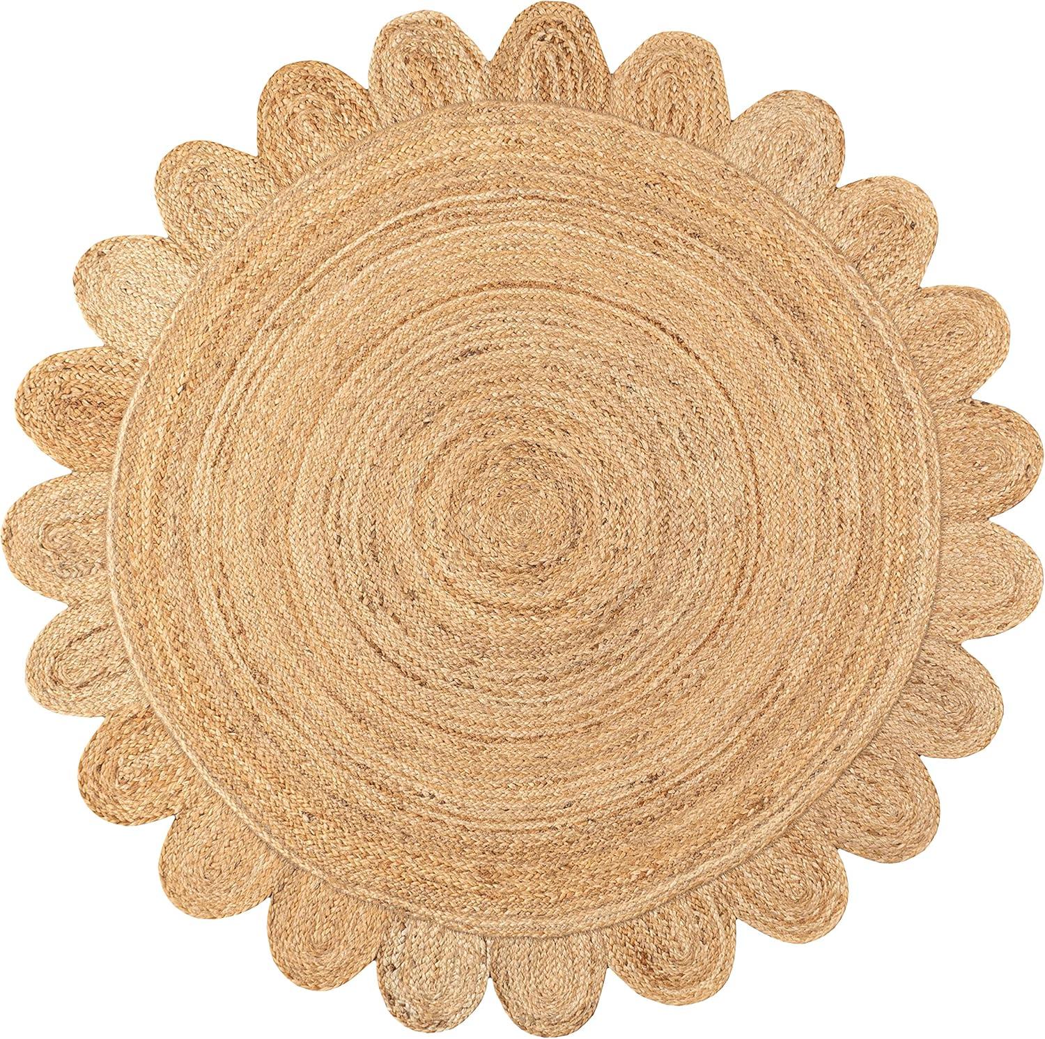 imageJONATHAN Y Petal Jute Scalloped Circle Natural 5 Round Indoor Area Rug Cottage Bohemian EasyCleaning for Living Room Bedroom Kitchen Pet Friendly NonShedding RNF112A5R41 Round