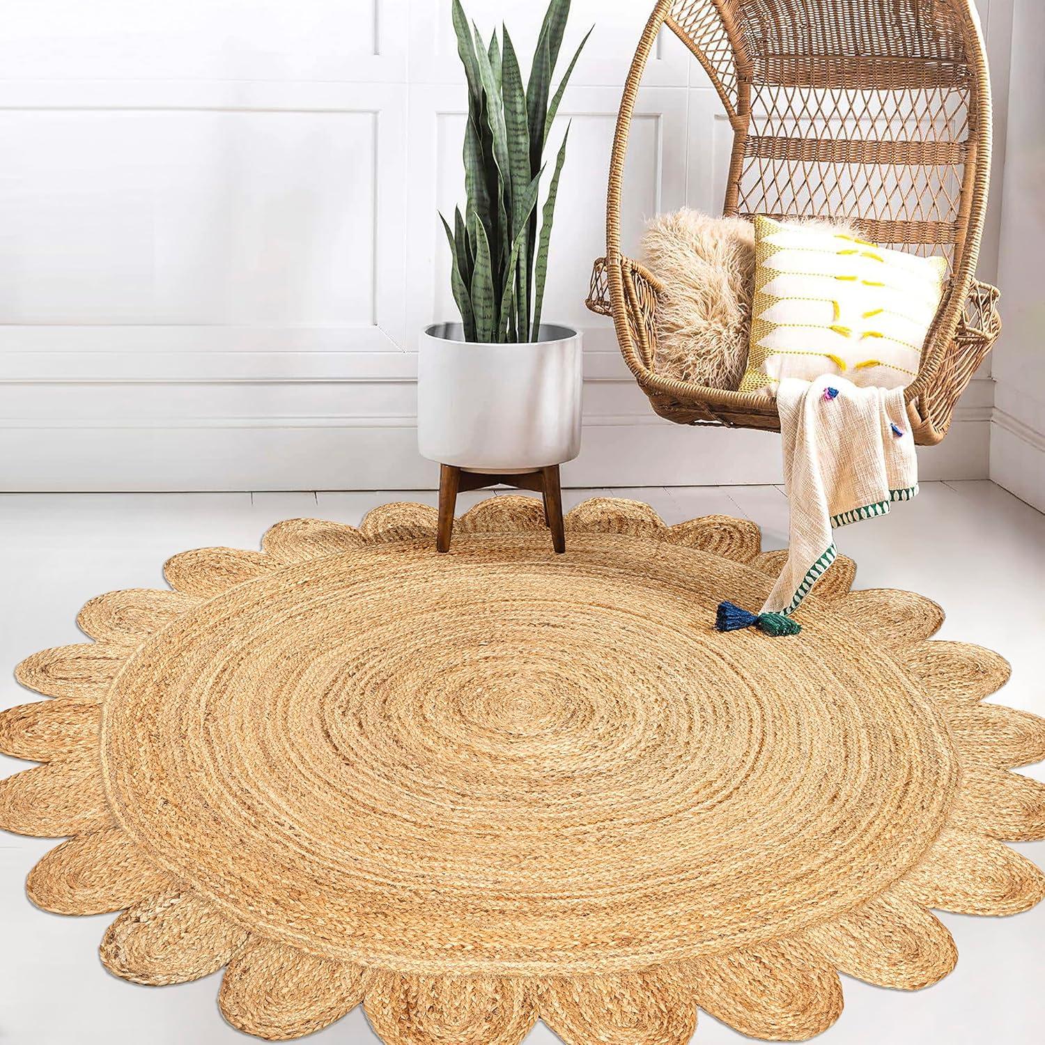 imageJONATHAN Y Petal Jute Scalloped Circle Natural 5 Round Indoor Area Rug Cottage Bohemian EasyCleaning for Living Room Bedroom Kitchen Pet Friendly NonShedding RNF112A5R41 Round
