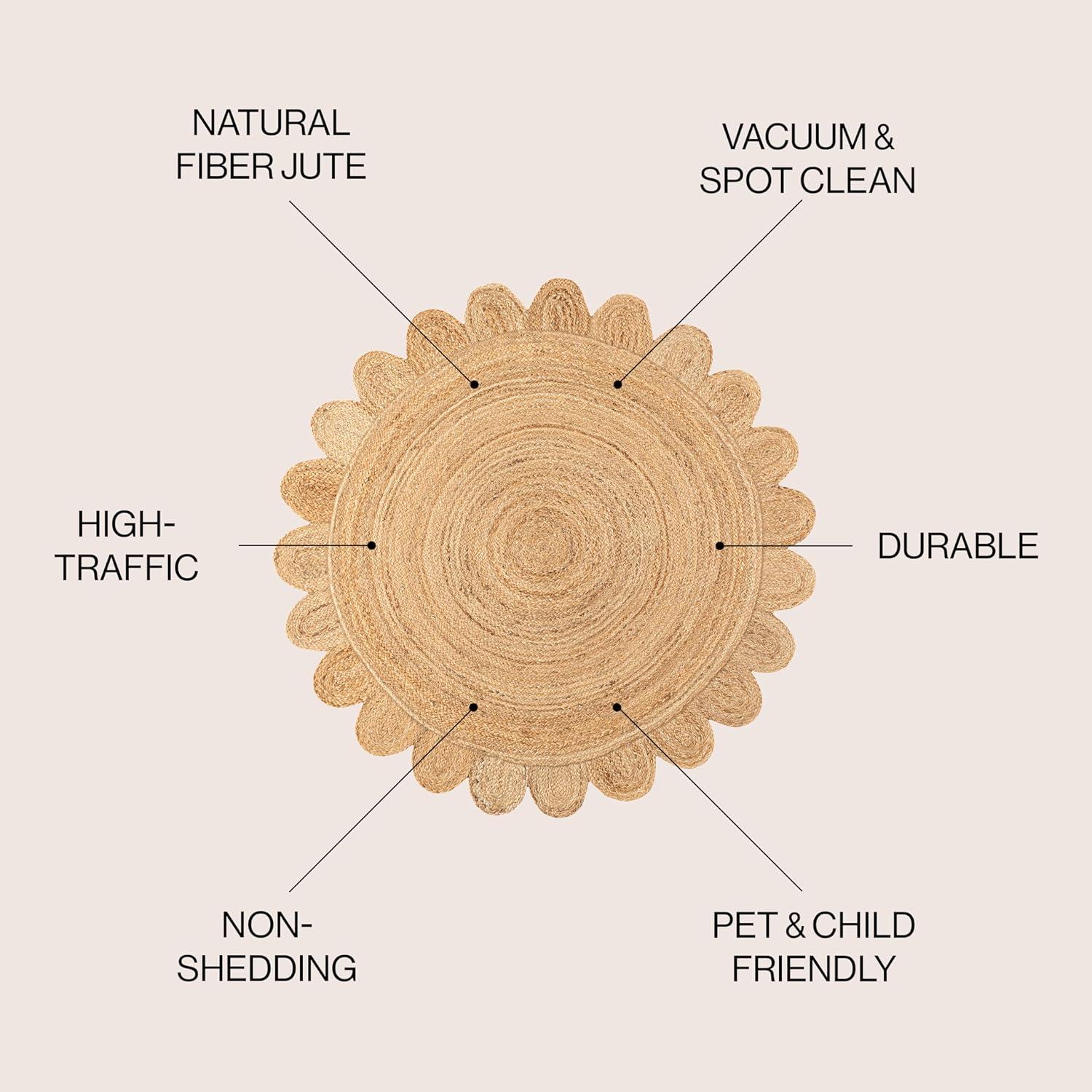 imageJONATHAN Y Petal Jute Scalloped Circle Natural 5 Round Indoor Area Rug Cottage Bohemian EasyCleaning for Living Room Bedroom Kitchen Pet Friendly NonShedding RNF112A5R61 Round