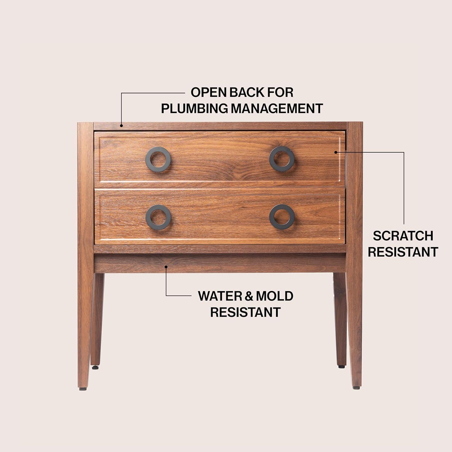 imageJONATHAN Y VAN2001B Corbin 24 in W x 18 in D x 33 in H Modern Classic 1Drawer Bath Vanity Base Only Sink Basin Not Included WalnutWalnut