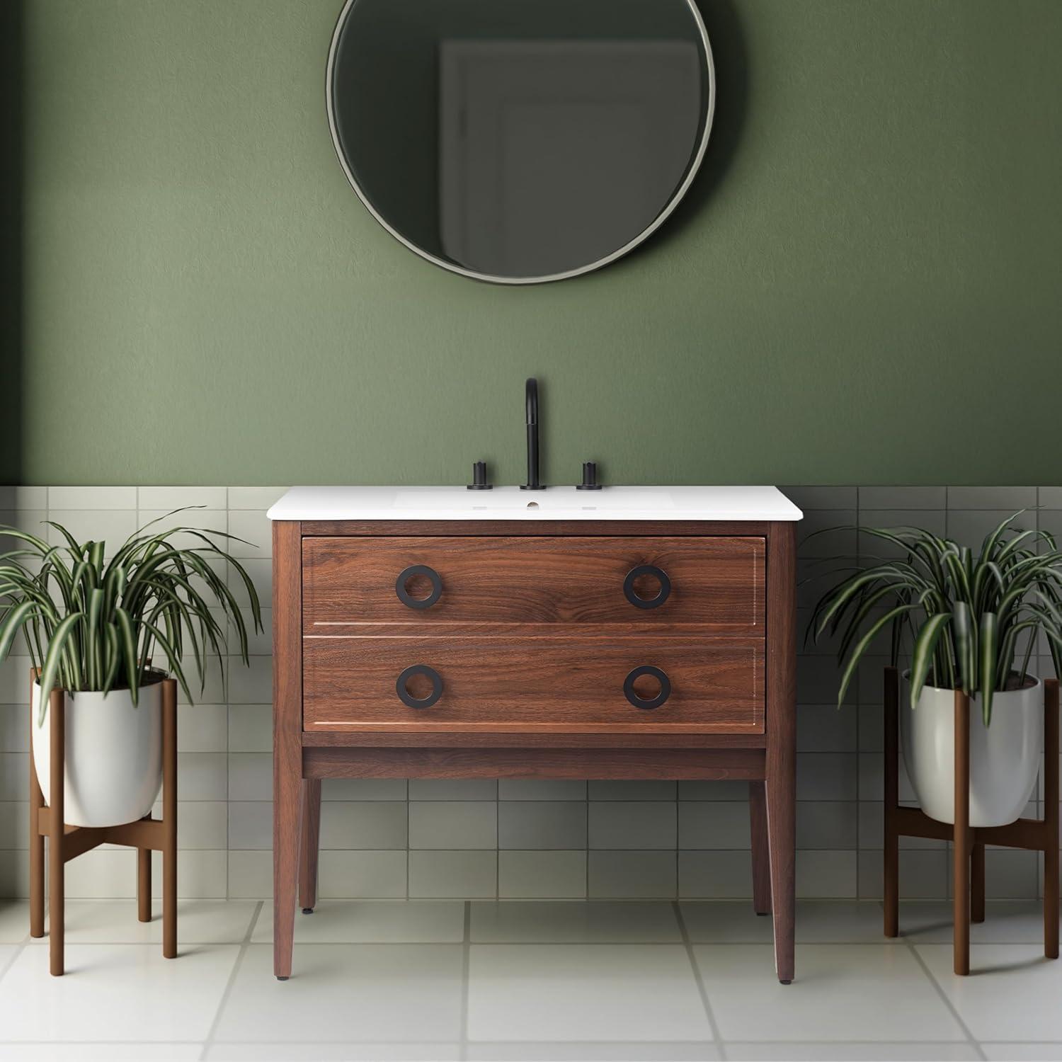 imageJONATHAN Y VAN2001B Corbin 24 in W x 18 in D x 33 in H Modern Classic 1Drawer Bath Vanity Base Only Sink Basin Not Included WalnutWalnut