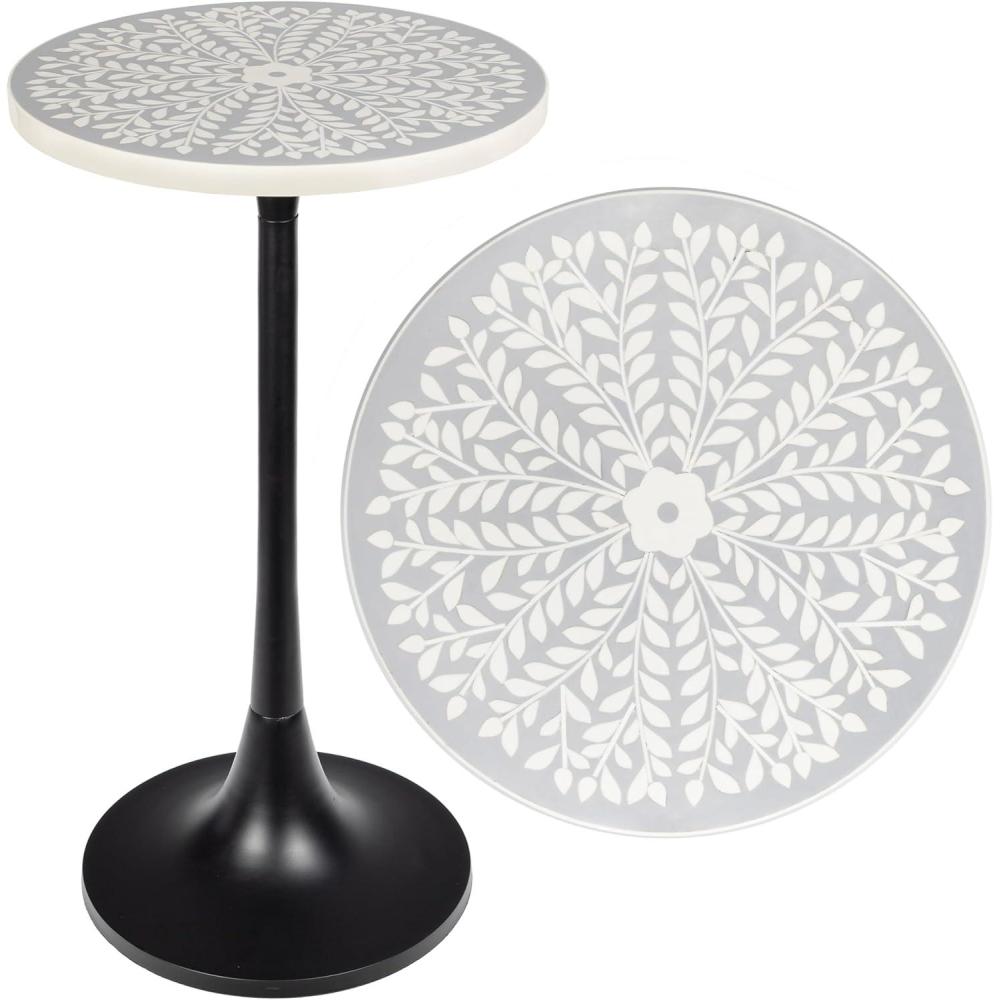 imageJONATHAN Y END1007D Nysha 25quot Modern Bohemian MetalResin Inlay Top Pedestal Drink Table and Decorative End Table for Living Room Bedroom Office Bathroom GrayWhiteGrayWhiteBlack