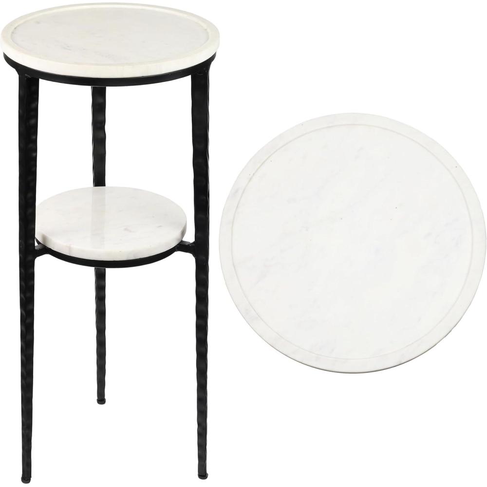 imageJONATHAN Y END3004A Seraphina 2475quot Industrial 2Tier Metal Frame Drink Table and Decorative End Table with White Marble Round Top for Living Room Bedroom Office Bathroom BlackWhiteBlackWhite