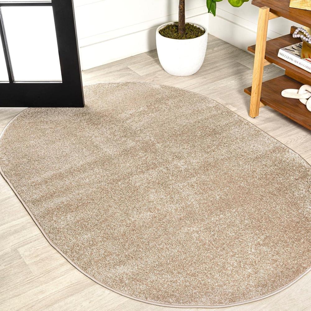 imageJONATHAN Y Haze Solid LowPile Beige 3x5 Oval Indoor Area Rug CoastalBohemianMinimalistClassic EasyCleaning for Living RoomBedroomKitchenPet FriendlyNonShedding SEU100G3OV