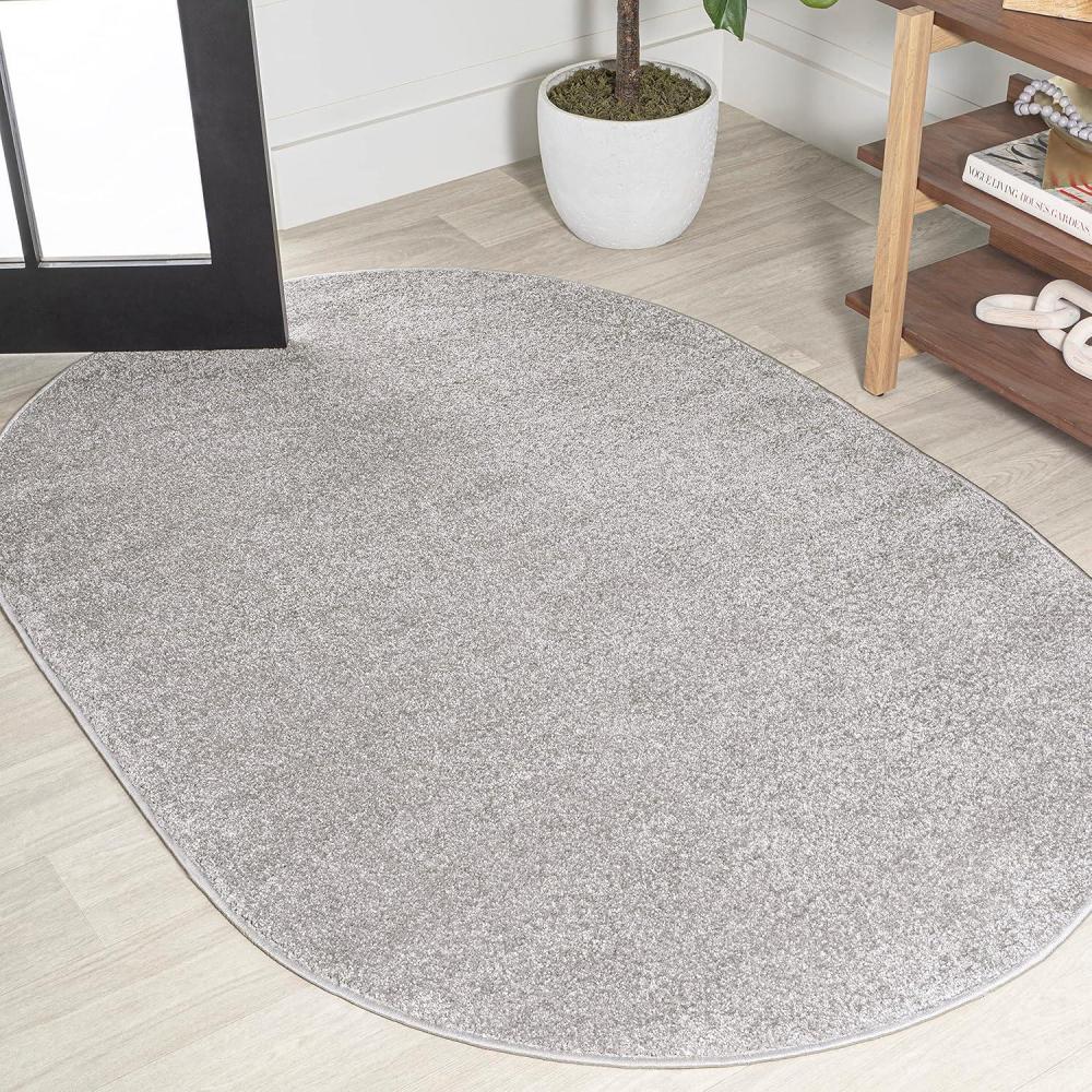 imageJONATHAN Y Haze Solid LowPile Light Gray 3x5 Oval Indoor Area Rug CoastalBohemianMinimalistClassic EasyCleaning for Living RoomBedroomKitchenPet FriendlyNonShedding SEU100K3OV