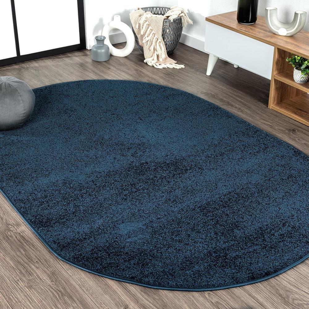 imageJONATHAN Y Haze Solid LowPile Navy 3x5 Oval Indoor Area Rug CoastalBohemianMinimalistClassic EasyCleaning for Living RoomBedroomKitchenPet FriendlyNonShedding SEU100C3OV