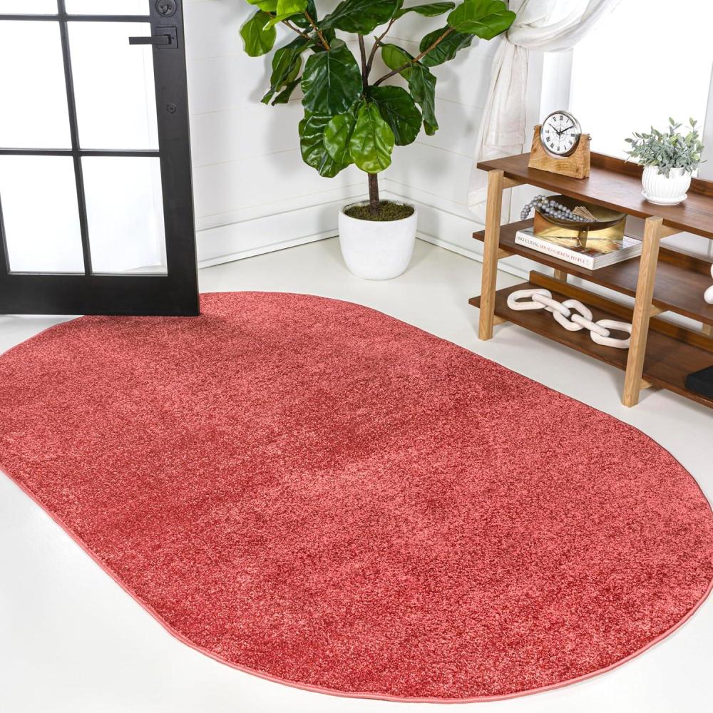 imageJONATHAN Y Haze Solid LowPile Red 3x5 Oval Indoor Area Rug CoastalBohemianMinimalistClassic EasyCleaning for Living RoomBedroomKitchenPet FriendlyNonShedding SEU100E3OV